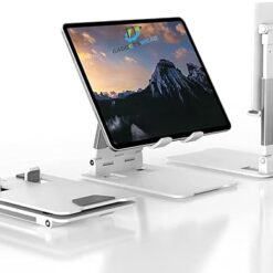 GADGETSWEAR Desktop Tablet Stand Holder, Heavy Duty Aluminum Base Foldable Desktop Tablet Holder, Tablet/Mobile Mount, Compatible with iPad 9th gen, iPad Mini 6 /Air/Pro,Mobile, Kindle, for Office