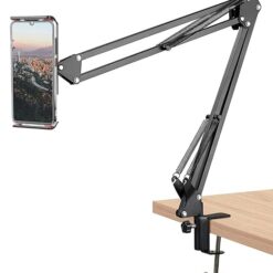 GADGETSWEAR Phone Tabletop Stand, Overhead Video Tabletop Stand Phone Holder, Gooseneck Bed Phone Holder for 4-10.6 Mobiles and Tablets Diagonal inch, Table Mobile Stand, 360° Rotation-Black
