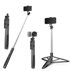 Long Selfie Stick Tripod, Extra-Long Selfie Stick with Tripod Stand Upto 62 inch/158 cm, Bluetooth Selfie Stick for YouTube Video Overhead Shoot Tripod, Camera Ring Light Holder for Gopro