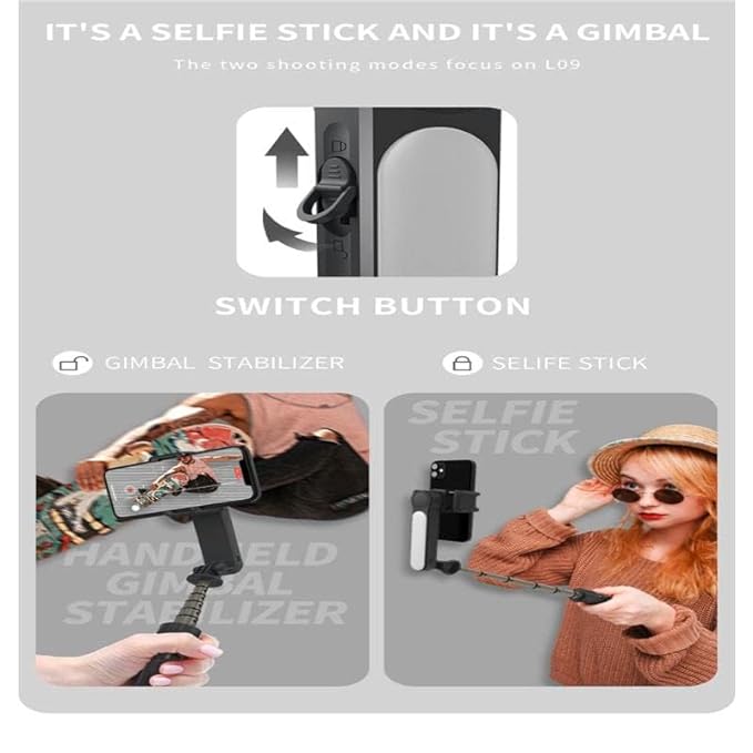 L09 Gimbal Selfie Stick Bluetooth, 1-Axis Gimbal Stabilizer with Multifunction Remote 360°Automatic Rotation for iPhone Android, Gimbal Stabilizer Selfie Stick - Image 3