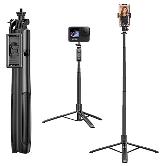 Long Selfie Stick Tripod, Extra-Long Selfie Stick with Tripod Stand Upto 61 inch/156 cm, Bluetooth Selfie Stick for YouTube Video Overhead Shoot Tripod,Camera Ring Light Holder for Gopro - Image 4