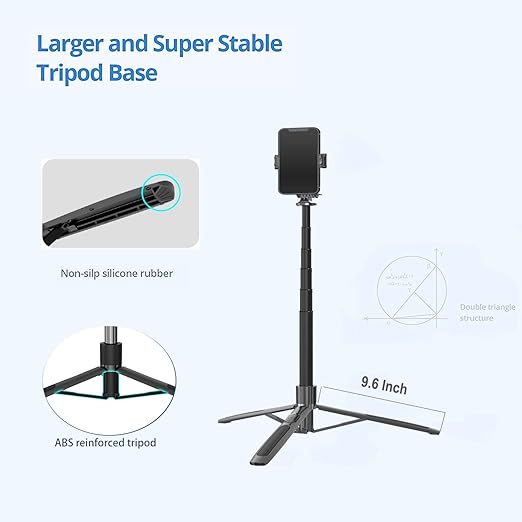 Long Selfie Stick Tripod, Extra-Long Selfie Stick with Tripod Stand Upto 61 inch/156 cm, Bluetooth Selfie Stick for YouTube Video Overhead Shoot Tripod,Camera Ring Light Holder for Gopro - Image 5