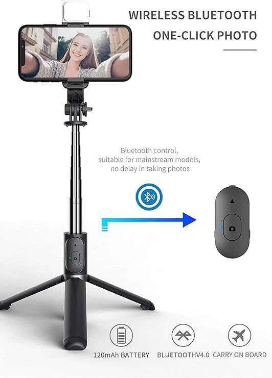 GadgetsWear Bluetooth Extendable Selfie Stick with Led Light, 104cm Selfie Stick for iPhone and Android Smartphone, Q02s Selfie Stick, Selfie Stand - Image 5