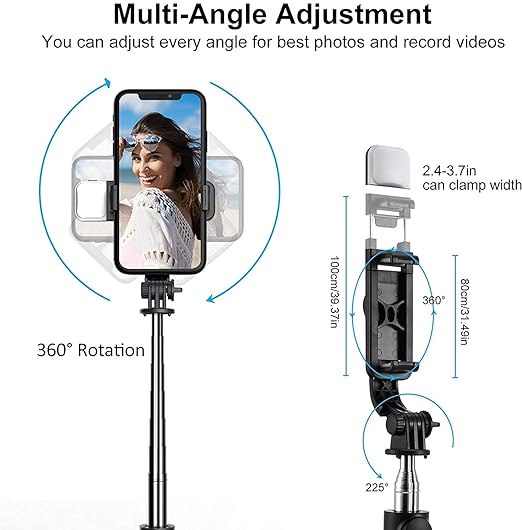 GadgetsWear Bluetooth Extendable Selfie Stick with Led Light, 104cm Selfie Stick for iPhone and Android Smartphone, Q02s Selfie Stick, Selfie Stand - Image 7