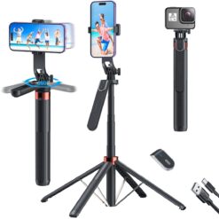 GadgetsWear Selfie Stick with Tripod Stand 360 degree (6 Months Extended Warranty) Selfie Stick 71-inch, Bluetooth Selfie Stick with Balance Handle, Rechargeable Bluetooth Remote with1/4 Screw- Black