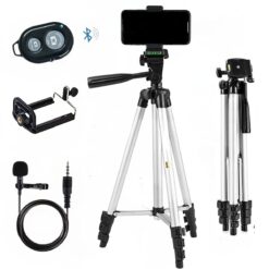 GADGETSWEAR 3110 Aluminium Lightweight Tripod for Mobile Phone Stand,(Combo with Wireless Mic & Remote) Camera Shooting Recording Holder for Youtubers, Light Shoot tripods, YouTube Video 360 Rotation
