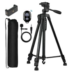 GADGETSWEAR 3366 Adjustable Aluminum Alloy Tripod Compatible with All Smart Phones, Camera, Go Pro Maximum Operating Height 4.5 ft Maximum Load Capacity up to 5kg (with collar mic and shutter button)