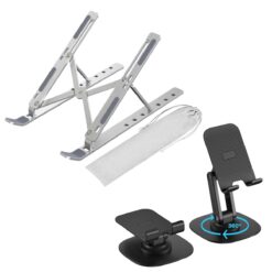 GADGETSWEAR Aluminum Laptop Stand (Combo with Mobile Stand) Foldable, Height Adjustable, Portable for Travel Accessories, Work from Home suitable with Tablet, iPad, Laptops & Macbook