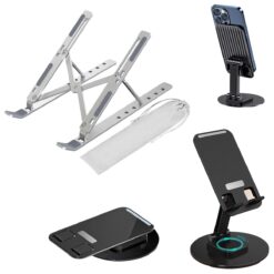 GADGETSWEAR Aluminum Laptop Stand (Combo with 360 Degree Mobile Stand) Foldable, Height Adjustable, Portable for Travel Accessories, Work from Home suitable with Tablet, iPad, Laptops & Macbook