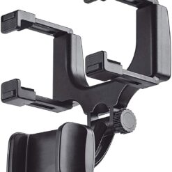 GADGETSWEAR Universal Car Rearview Mirror Phone Holder - 360° Rotating Dashboard Mount for Smartphones, Adjustable Stand Base with Rubber Grip, Compatible with 4 to 6.7 Inch Screens.