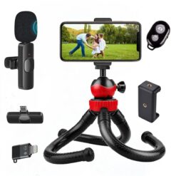 GADGESTWEAR Flexible Snake Tripod for Smartphones & Cameras (Combo with Wireless Mic), with Adjustable Legs | 360-Degree Rotating Ball Head & Phone Mount with Remote Control (Octopus Tripod).