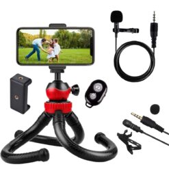 GADGESTWEAR Flexible Snake Tripod for Smartphones & Cameras (Combo with Collar Mic), with Adjustable Legs | 360-Degree Rotating Ball Head & Phone Mount with Remote Control (Octopus Tripod).