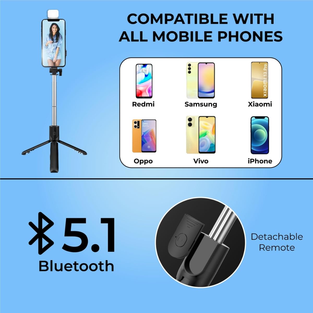 Mobile Stand Selfie Stick Phone with Tripod Holder - Image 8