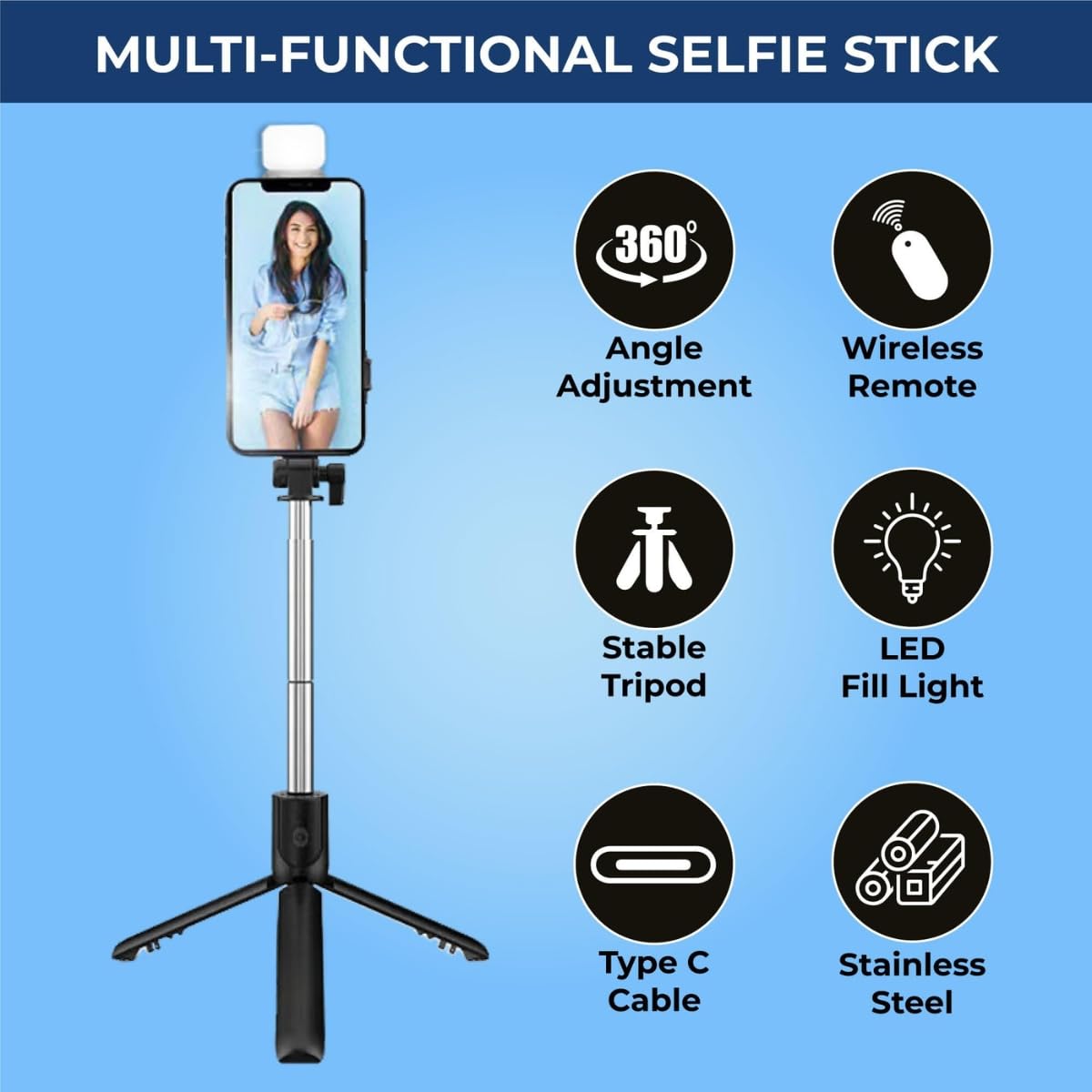 Mobile Stand Selfie Stick Phone with Tripod Holder - Image 10