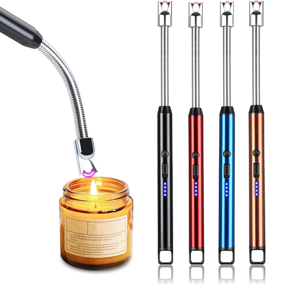 GADGETSWEAR Rechargeable Electric Candle Lighter with Flexible Neck, USB Arc Lighter for Candles, Gas Stoves, and - Windproof, Flameless, Safe, and Durable Available in Black, Red, Blue, and Copper