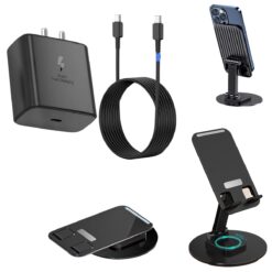 Super Fast Charging Kit with Phone Stand, USB-C Charger, 6ft Cable and Adjustable Desktop Mount, Grey