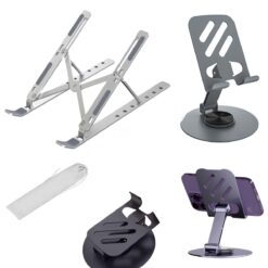 GADGETSWEAR Aluminum Laptop Stand (Combo with 360 Degree Mobile Stand) Foldable, Height Adjustable, Portable for Travel Accessories, Work from Home Suitable with Tablet, iPad, Laptops & MacBook