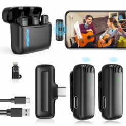Dual Wireless Lavalier Microphone Kit – Portable Charging Case, Perfect for Vlogging, Streaming & Interview, Recording, Support System for Type C Android & iPhone (J13 Dual Microphones)