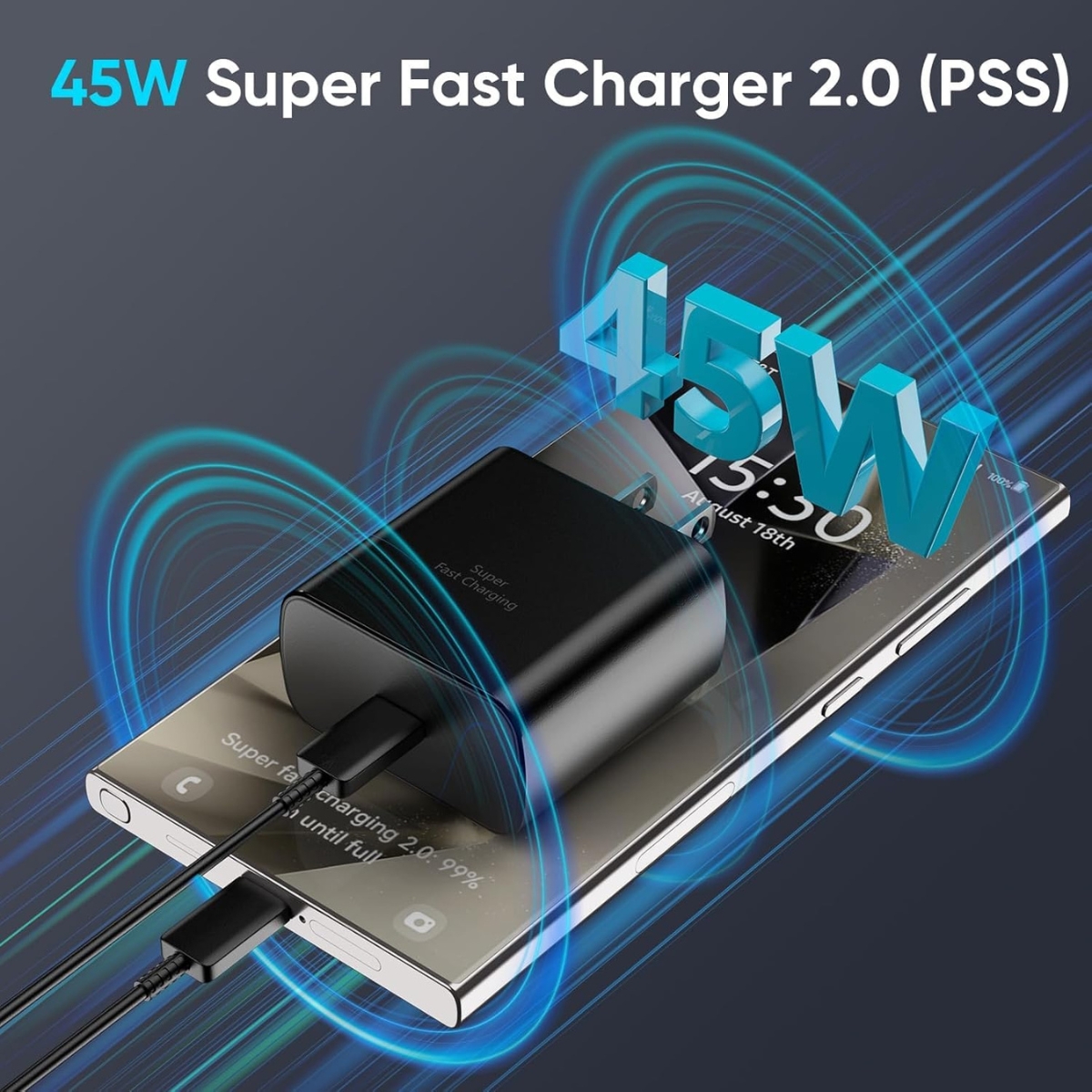 Super Fast Charging Kit with Phone Stand, USB-C Charger, 6ft Cable and Adjustable Desktop Mount, Grey - Image 3