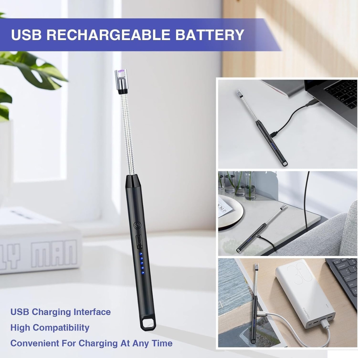 GADGETSWEAR Rechargeable Electric Candle Lighter with Flexible Neck, USB Arc Lighter for Candles, Gas Stoves, and - Windproof, Flameless, Safe, and Durable Available in Black, Red, Blue, and Copper - Image 6