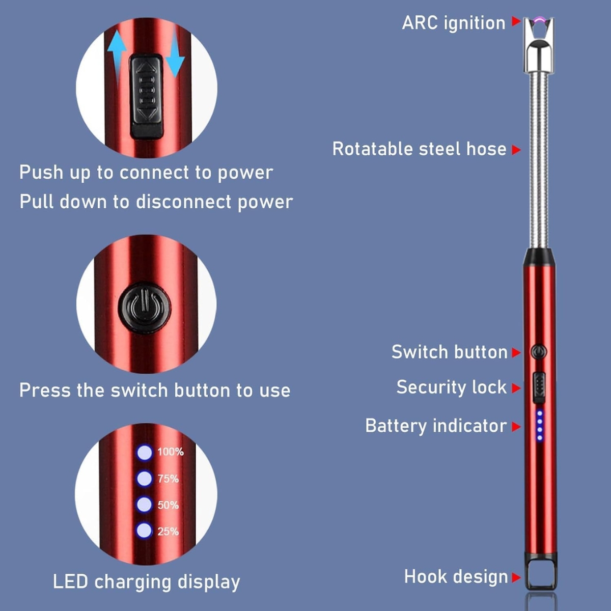 GADGETSWEAR Rechargeable Electric Candle Lighter with Flexible Neck, USB Arc Lighter for Candles, Gas Stoves, and - Windproof, Flameless, Safe, and Durable Available in Black, Red, Blue, and Copper - Image 7