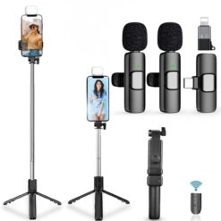 Multifunctional Selfie Stick with Tripod Stand for Video Recording, 360 Degree Rotation, Wireless Bluetooth Remote R1s, K9 Portable Lavalier Microphone, Noise Cancellation for YouTube