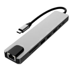 GADGETSWEAR USB C Hub 8-in-1 Multiport Adapter for Laptop/PC, HDMI 4K, 3 USB Ports, USB-C to Type C Charging, SD/TF Card Reader, Portable Docking Station