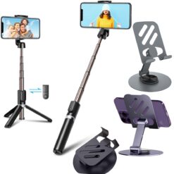 Mobile Stand Selfie Stick Phone with Tripod Holder for Video Recording (Combo with Mobile Stand Holder),Vlogging Accessories Kit, YouTube Making Gadgets Photo/Videos Remote, 360 Rotation