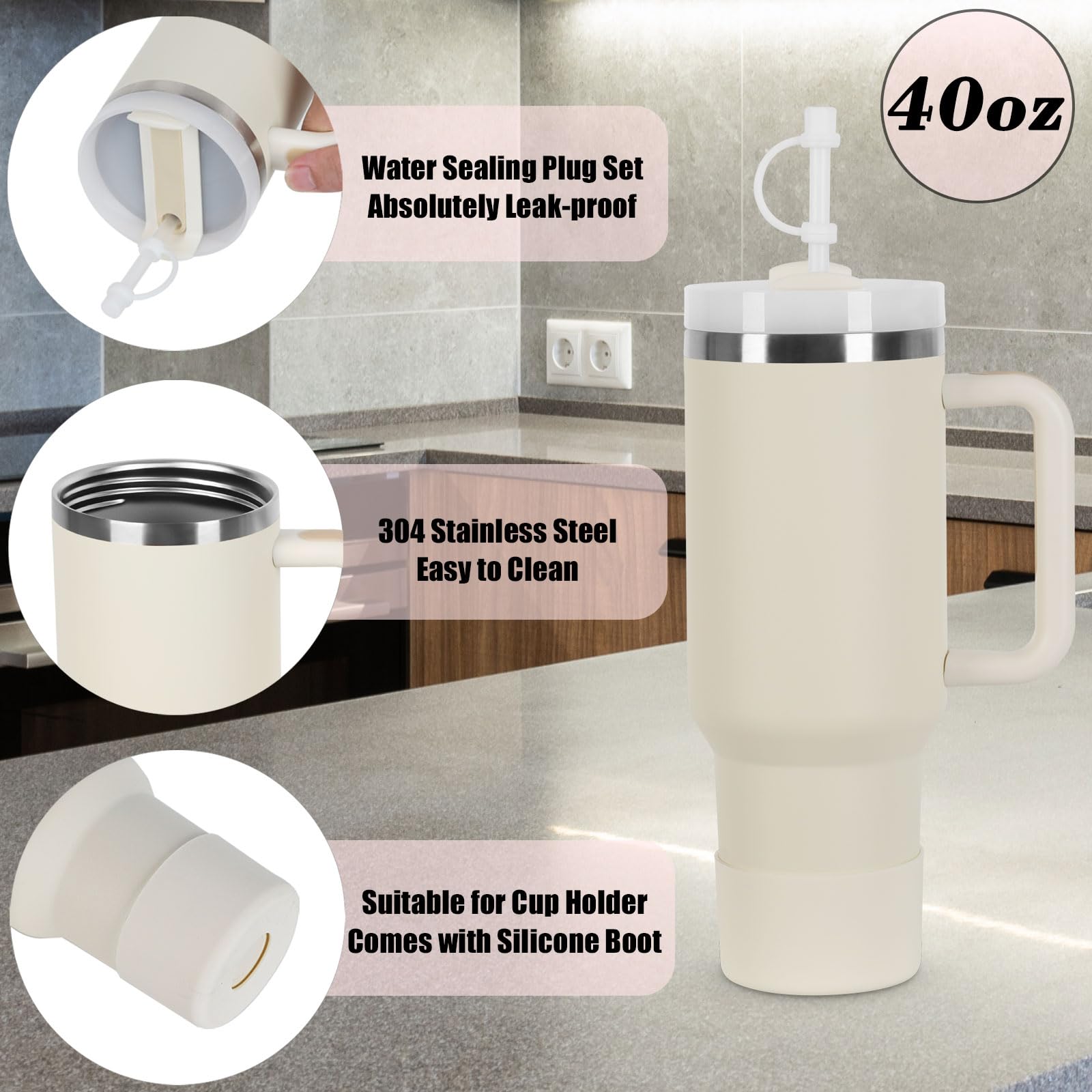 Sipper Water Bottle for Kids, Adults Stanley Tumbler with Straw, Coffe Mug, Gym Steel Hot & Cold Flask,One LTR Glass Lid Leakproof Cute Mug,Stainless Cup Juice for Office with Handle - Image 6